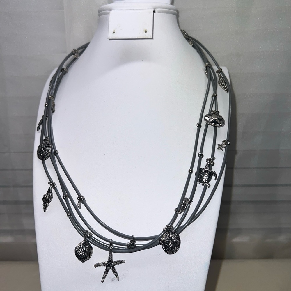 Silver‎ Multi-Layered Charm Necklace